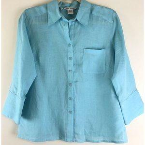 Irish Linen Richard Malcolm Aqua Blue 3/4 Sleeve